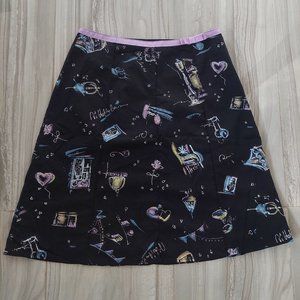 NWOT Raffaella Black/Lavender  Floral Print Cotton Skirt, Size 8